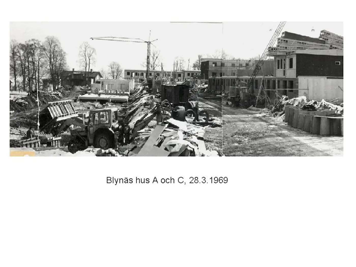 Arkivfoto från bygget av Blynäs: hus A och C, 28.3.1969