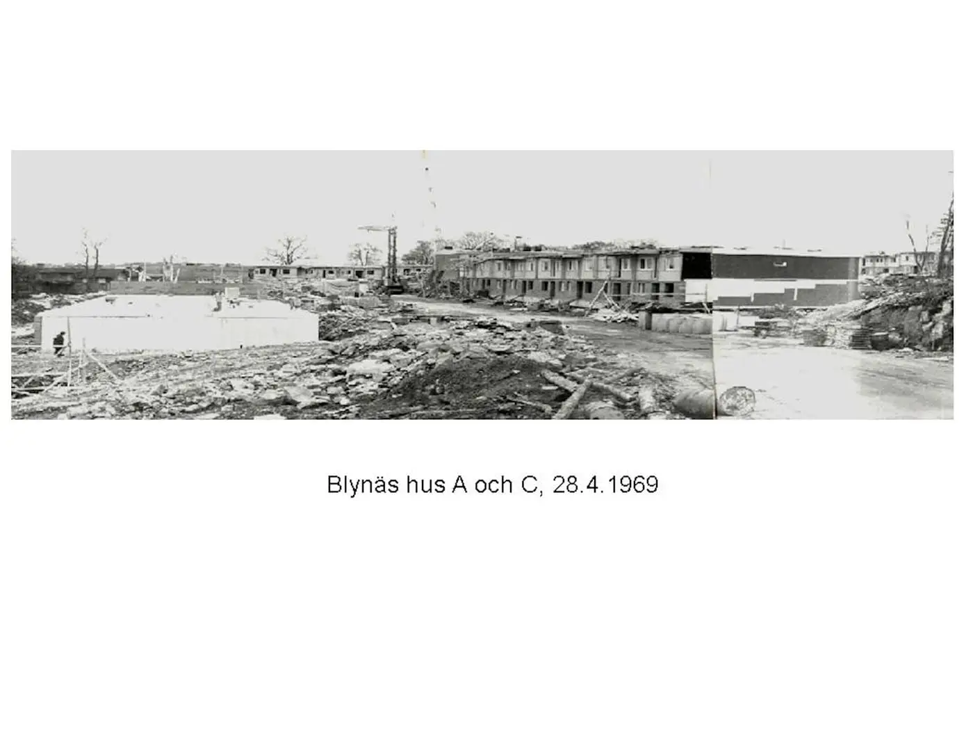 Arkivfoto från bygget av Blynäs: hus A och C, 28.4.1969