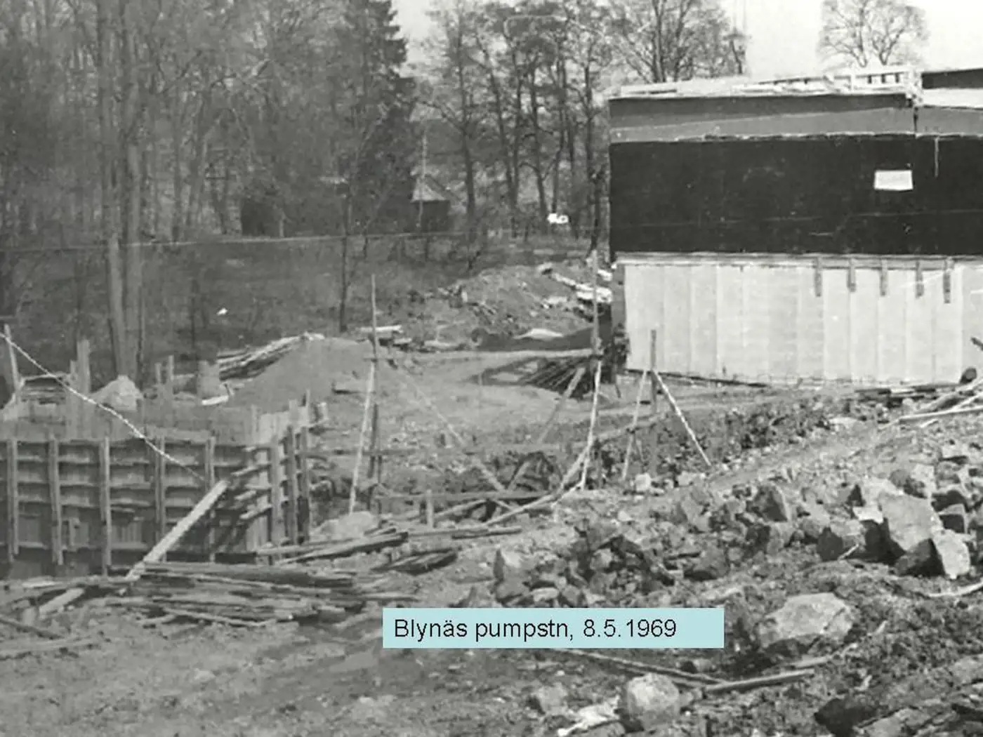 Arkivfoto från bygget av Blynäs: pumpstation, 8.5.1969